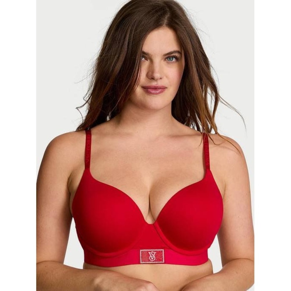 Victoria's Secret T-Shirt Cotton Bling Patch Bra Red 32B 420298 QD4